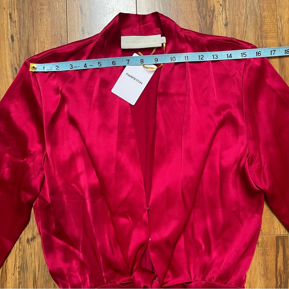 Michelle Mason 100% Silk Kimono Tie Mini Dress in Ruby Red Size 0 - Picture 15 of 16
